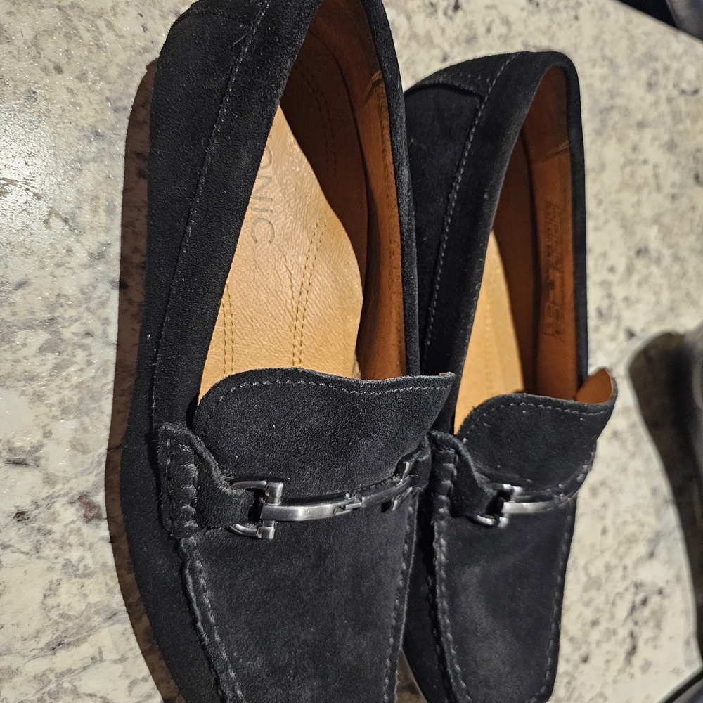 Vionic Black Suede Loafers with Metallic Detail